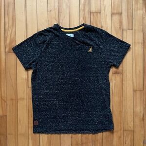 Kangol Men Heathered Speckled Black Cotton Blend T Shirt Short Sleeve Logo Small